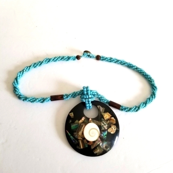 Faux Beaded Turquoise Rope Necklace 18" - Picture 3 of 7